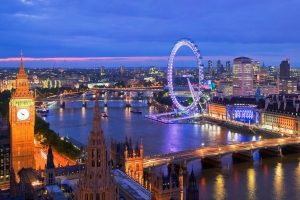 Aerial view of London city at night